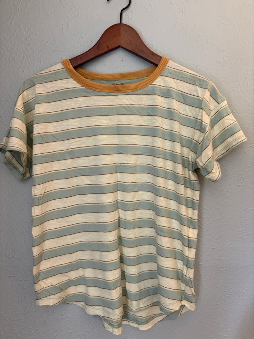 Madewell Striped Crewneck Tee in Light Blue, Cream and Mustard